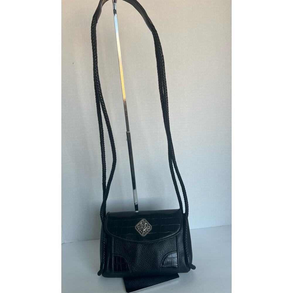 Coldwater Creek Handbag‎ Purse Black Woven Croc Emboss Vegan Leather Organizer